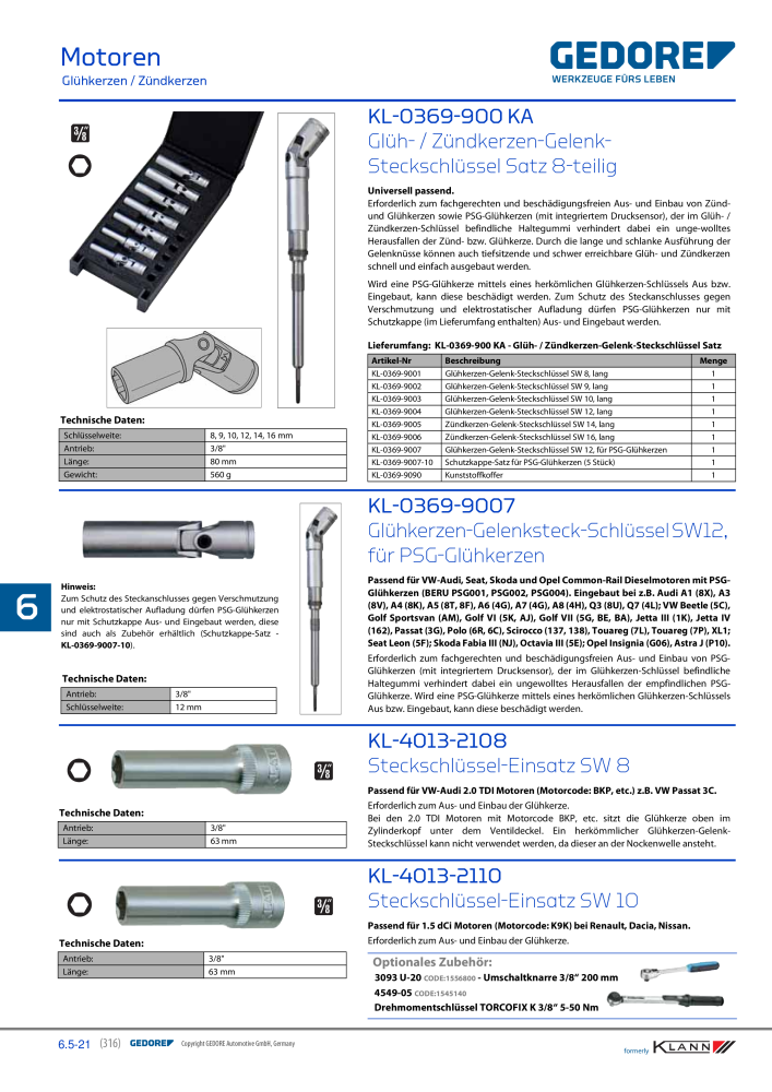 GEDORE Automotive KLANN Werkzeuge für Motoren Nb. : 212 - Page 106