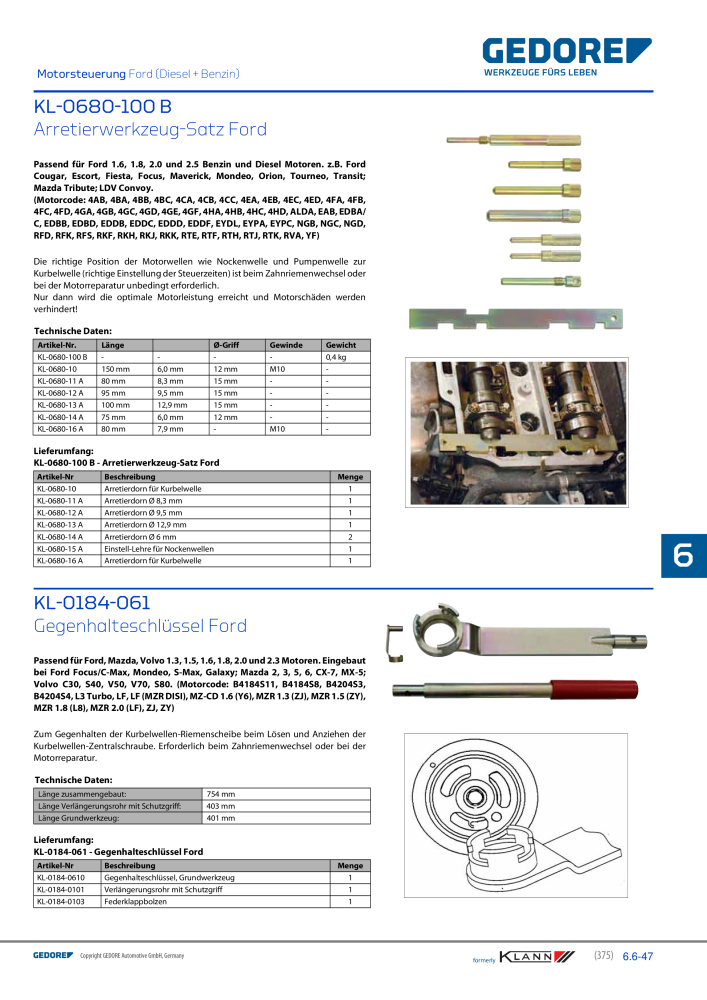 GEDORE Automotive KLANN Werkzeuge für Motoren NR.: 212 - Seite 165