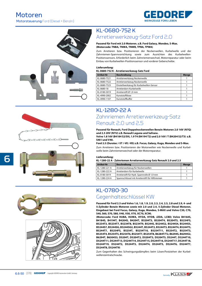 GEDORE Automotive KLANN Werkzeuge für Motoren NR.: 212 - Seite 168