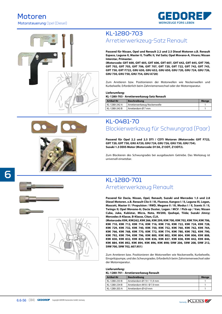 GEDORE Automotive KLANN Werkzeuge für Motoren NR.: 212 - Seite 174