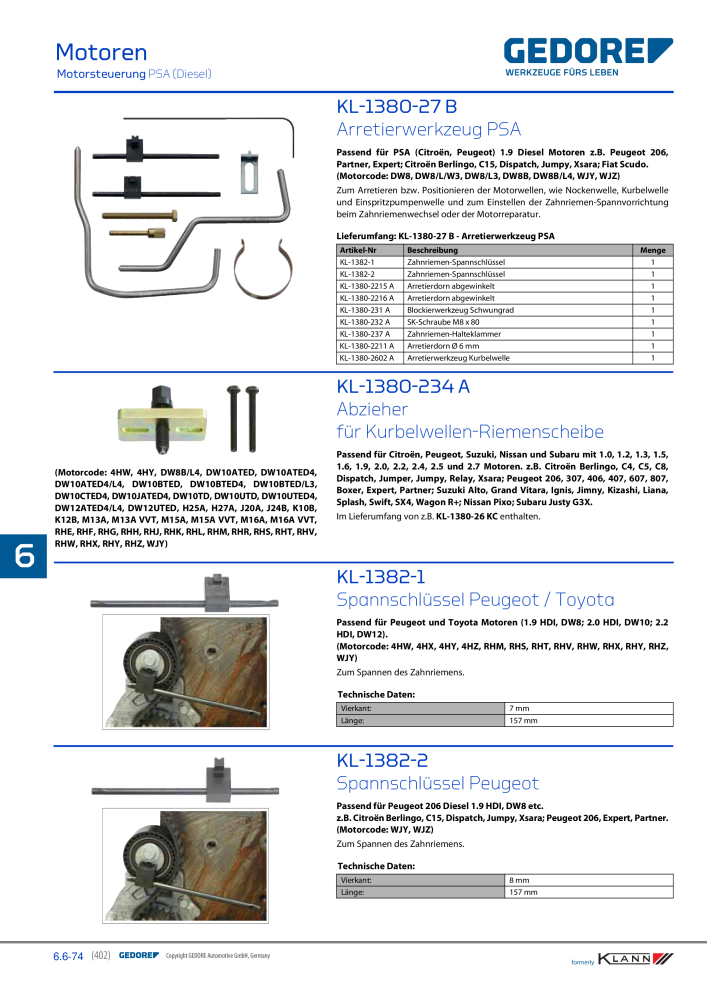 GEDORE Automotive KLANN Werkzeuge für Motoren NR.: 212 - Seite 192