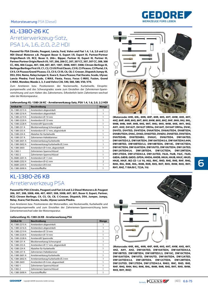 GEDORE Automotive KLANN Werkzeuge für Motoren Nb. : 212 - Page 193