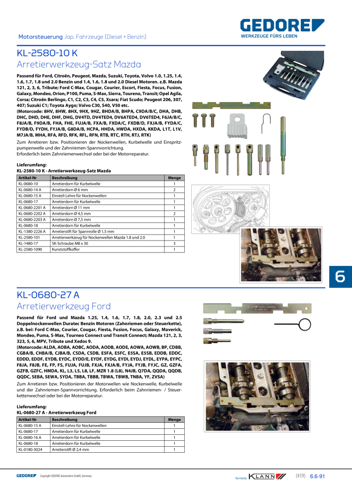 GEDORE Automotive KLANN Werkzeuge für Motoren Nb. : 212 - Page 209
