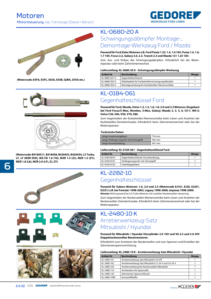 GEDORE Automotive KLANN Werkzeuge für Motoren Nb. : 212 - Page 210