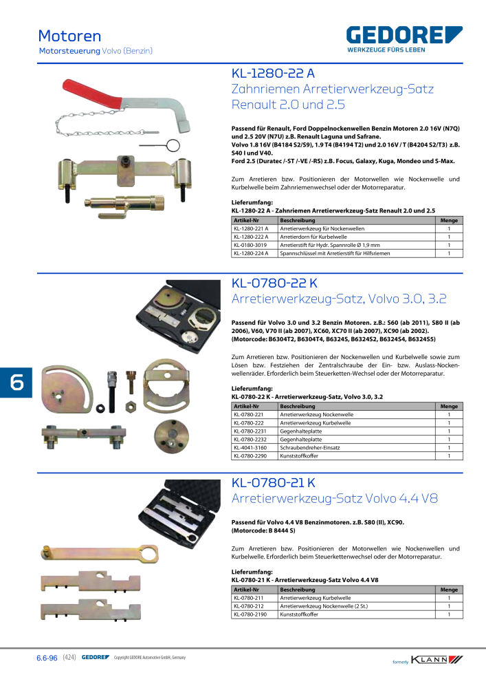 GEDORE Automotive KLANN Werkzeuge für Motoren NR.: 212 - Seite 214