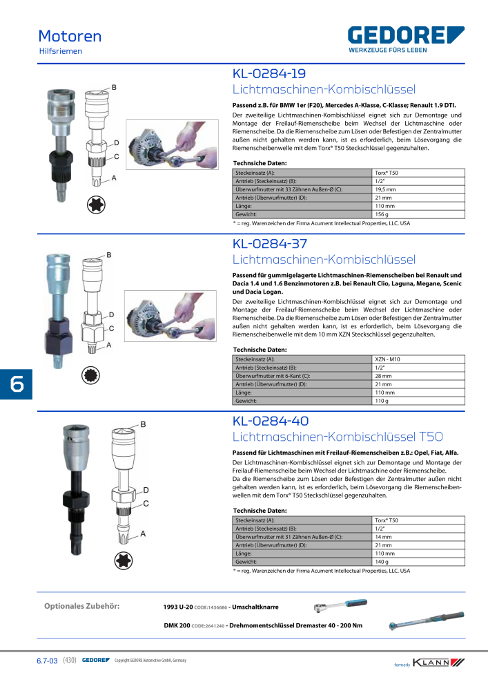 GEDORE Automotive KLANN Werkzeuge für Motoren NR.: 212 - Seite 220