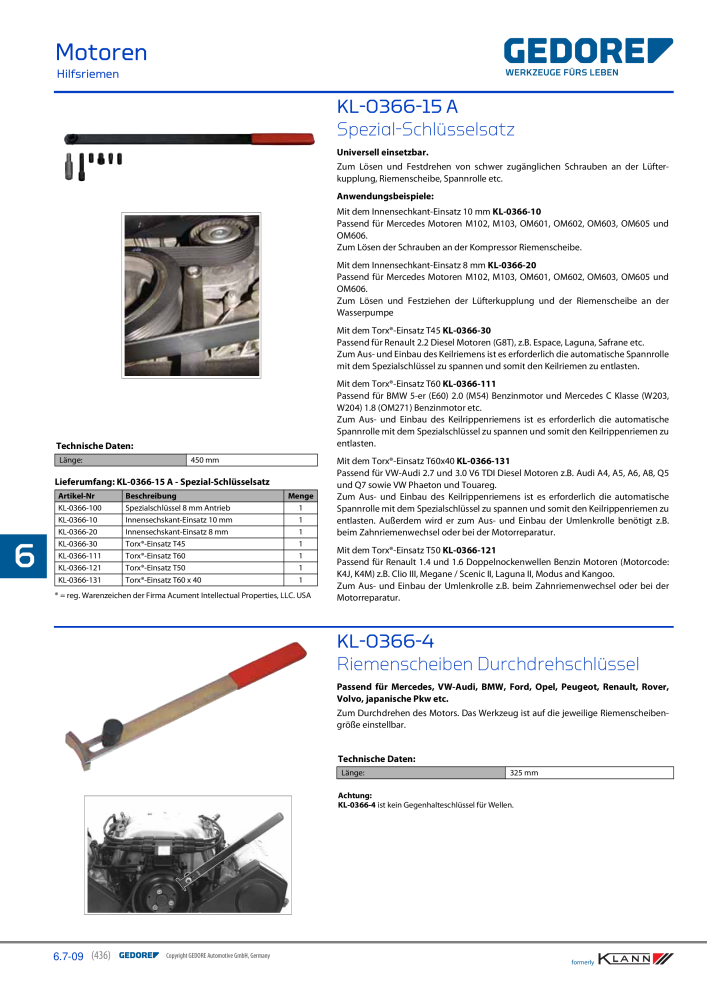 GEDORE Automotive KLANN Werkzeuge für Motoren NR.: 212 - Seite 226