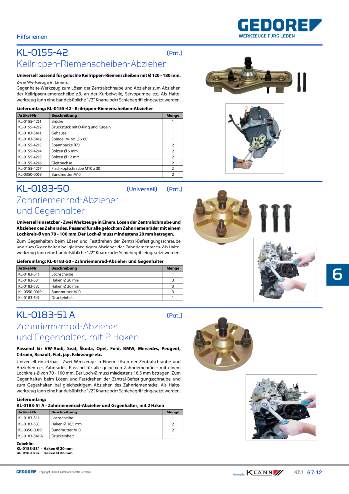 GEDORE Automotive KLANN Werkzeuge für Motoren Nb. : 212 - Page 229