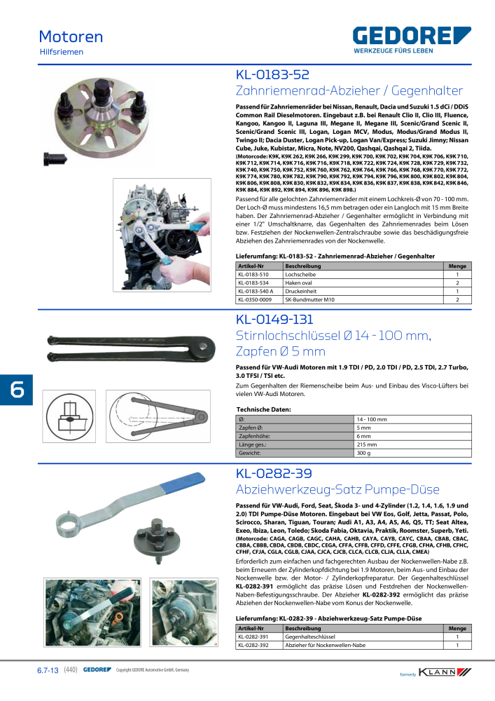 GEDORE Automotive KLANN Werkzeuge für Motoren Nb. : 212 - Page 230