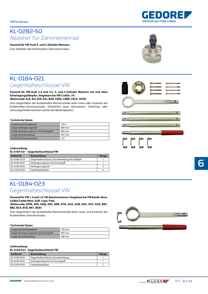 GEDORE Automotive KLANN Werkzeuge für Motoren NR.: 212 - Seite 231