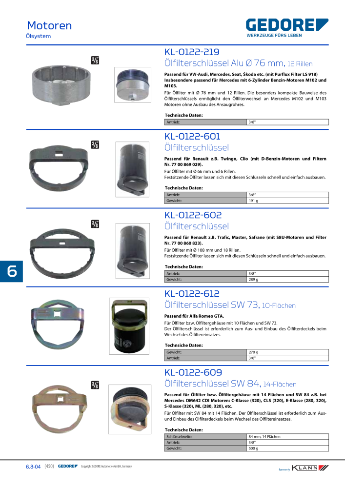 GEDORE Automotive KLANN Werkzeuge für Motoren NR.: 212 - Seite 240