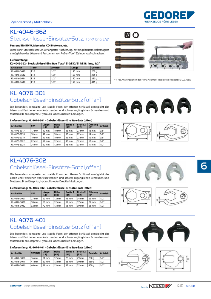 GEDORE Automotive KLANN Werkzeuge für Motoren NR.: 212 - Seite 29