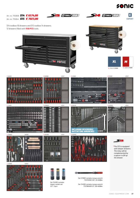 Sonic Servante d’atelier S14 équipée, 958 pièces, noir 795808