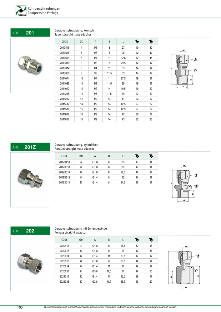 Pneumax - Verschraubungen und Zubehör NO.: 21216 - Page 100