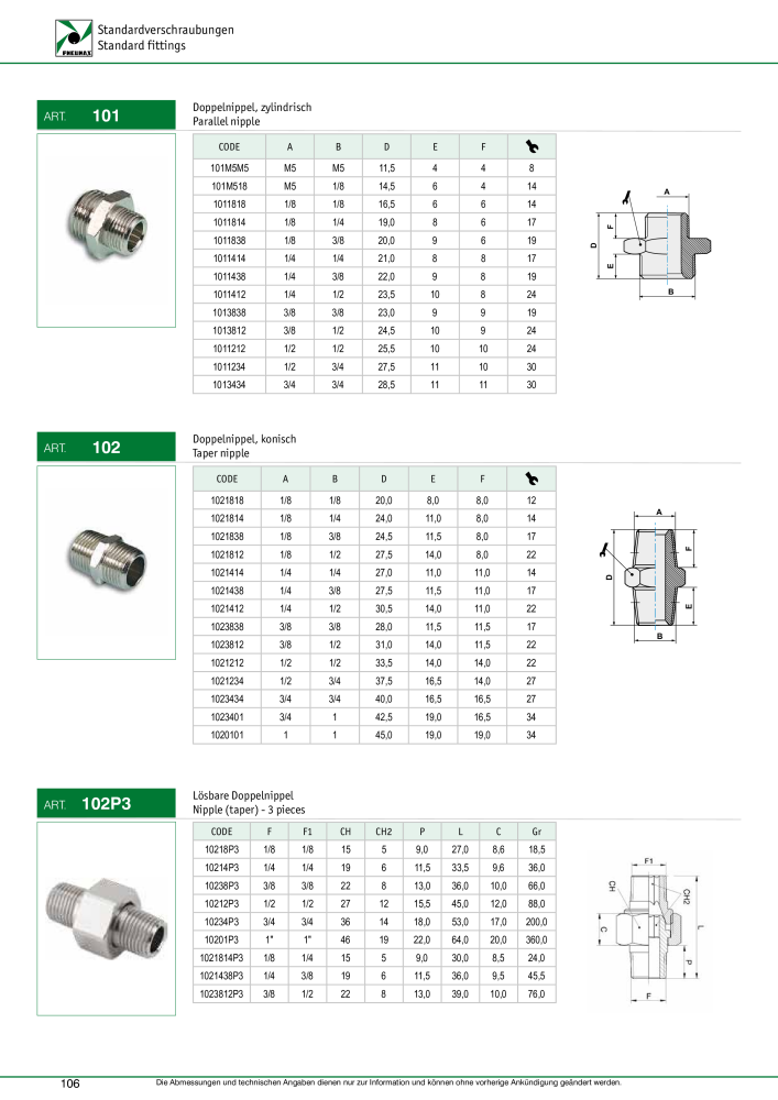 Pneumax - Verschraubungen und Zubehör NO.: 21216 - Page 106