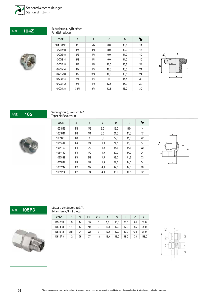 Pneumax - Verschraubungen und Zubehör NR.: 21216 - Seite 108