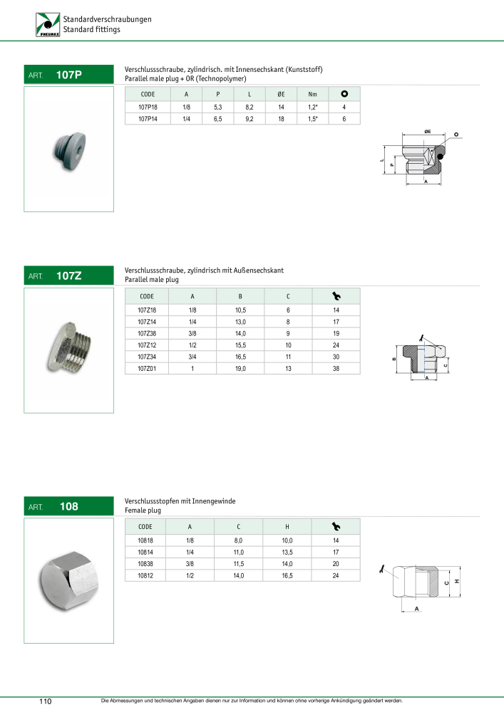 Pneumax - Verschraubungen und Zubehör NR.: 21216 - Seite 110
