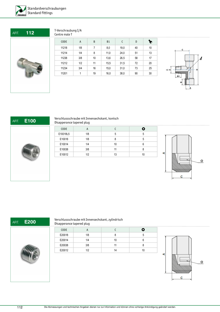 Pneumax - Verschraubungen und Zubehör NR.: 21216 - Seite 112