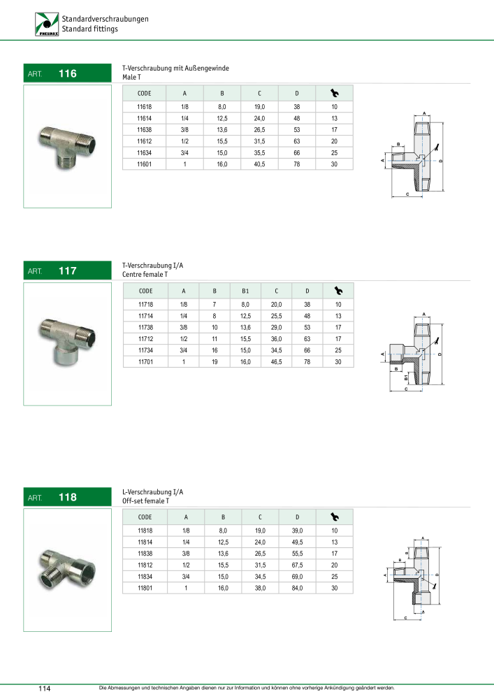 Pneumax - Verschraubungen und Zubehör NO.: 21216 - Page 114