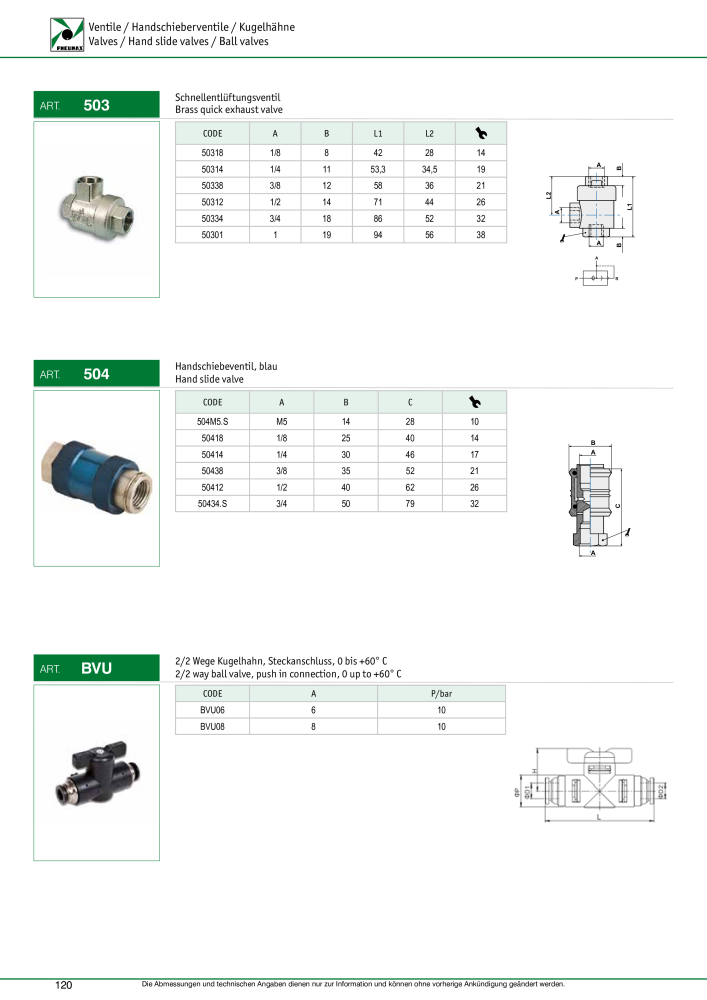 Pneumax - Verschraubungen und Zubehör NR.: 21216 - Seite 120