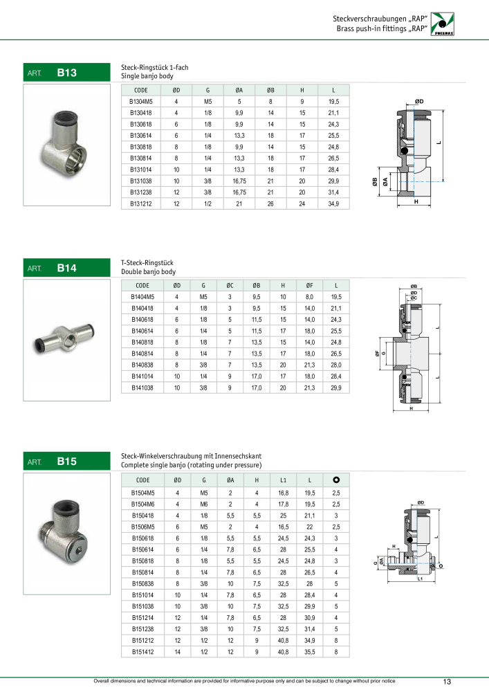 Pneumax - Verschraubungen und Zubehör NO.: 21216 - Page 13