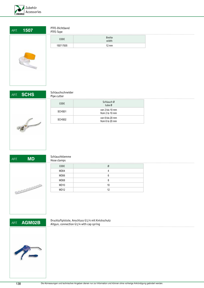 Pneumax - Verschraubungen und Zubehör NO.: 21216 - Page 138