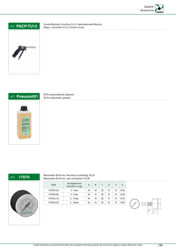 Pneumax - Verschraubungen und Zubehör NO.: 21216 - Page 139