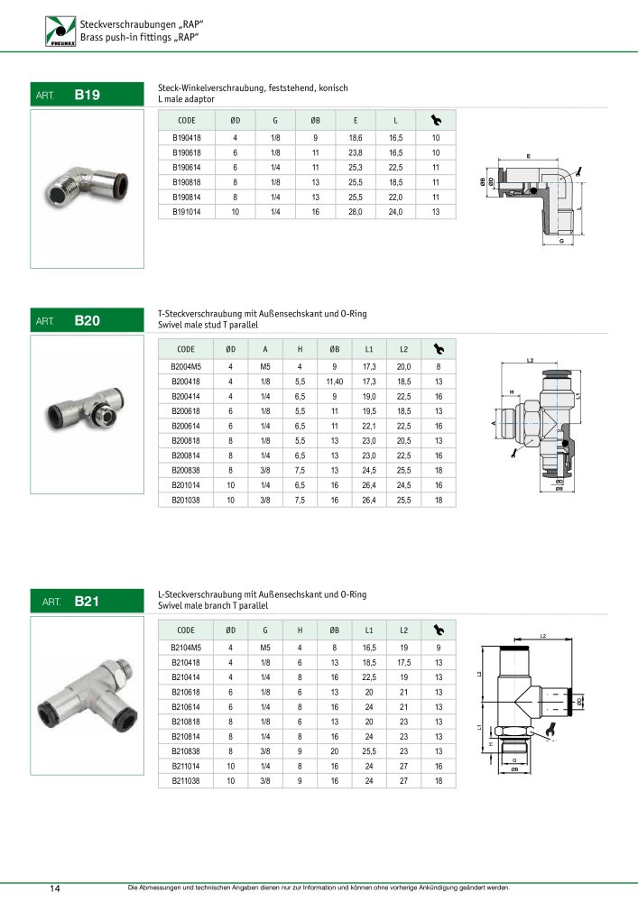 Pneumax - Verschraubungen und Zubehör NO.: 21216 - Page 14