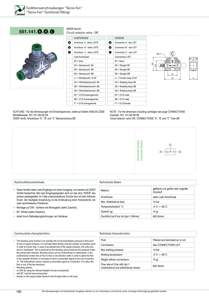 Pneumax - Verschraubungen und Zubehör NR.: 21216 - Seite 162