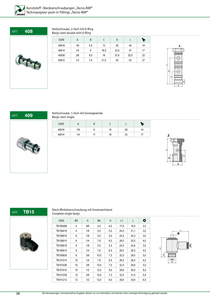Pneumax - Verschraubungen und Zubehör NO.: 21216 - Page 28