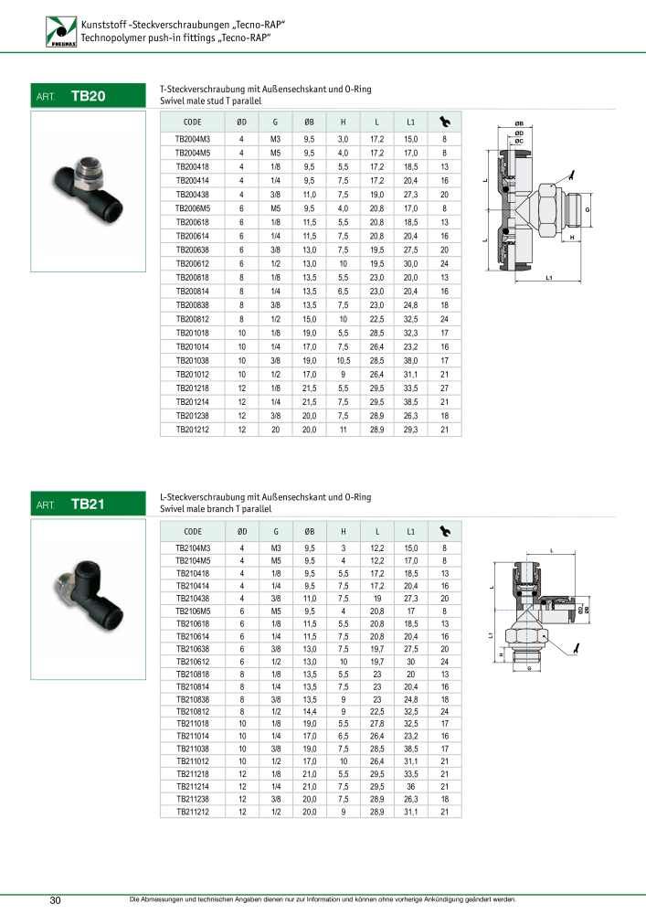 Pneumax - Verschraubungen und Zubehör NO.: 21216 - Page 30