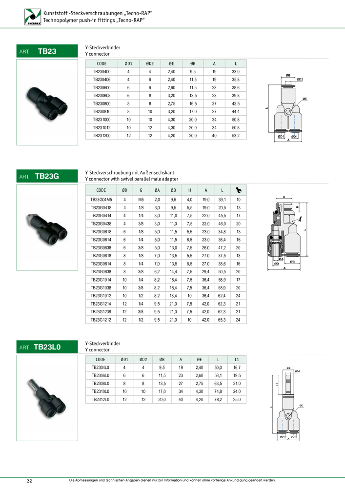 Pneumax - Verschraubungen und Zubehör NR.: 21216 - Seite 32