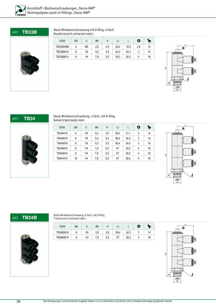 Pneumax - Verschraubungen und Zubehör NO.: 21216 - Page 34