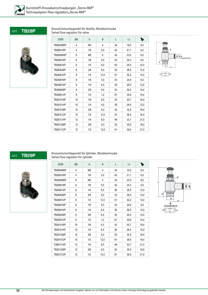 Pneumax - Verschraubungen und Zubehör NO.: 21216 - Page 38