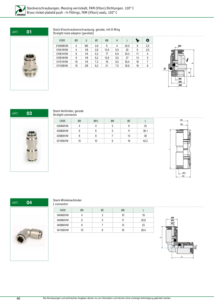 Pneumax - Verschraubungen und Zubehör NR.: 21216 - Seite 40