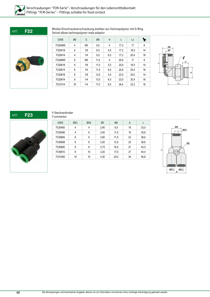 Pneumax - Verschraubungen und Zubehör NR.: 21216 - Seite 46