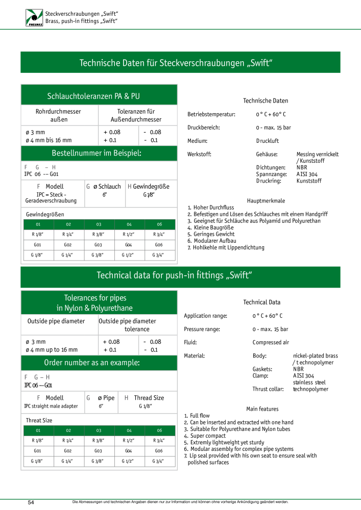 Pneumax - Verschraubungen und Zubehör NO.: 21216 - Page 54
