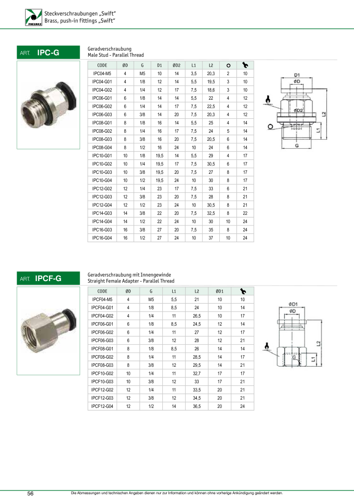 Pneumax - Verschraubungen und Zubehör NR.: 21216 - Seite 56