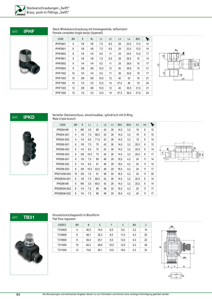 Pneumax - Verschraubungen und Zubehör NO.: 21216 - Page 64