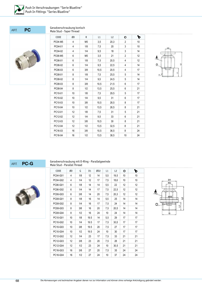 Pneumax - Verschraubungen und Zubehör NR.: 21216 - Seite 68