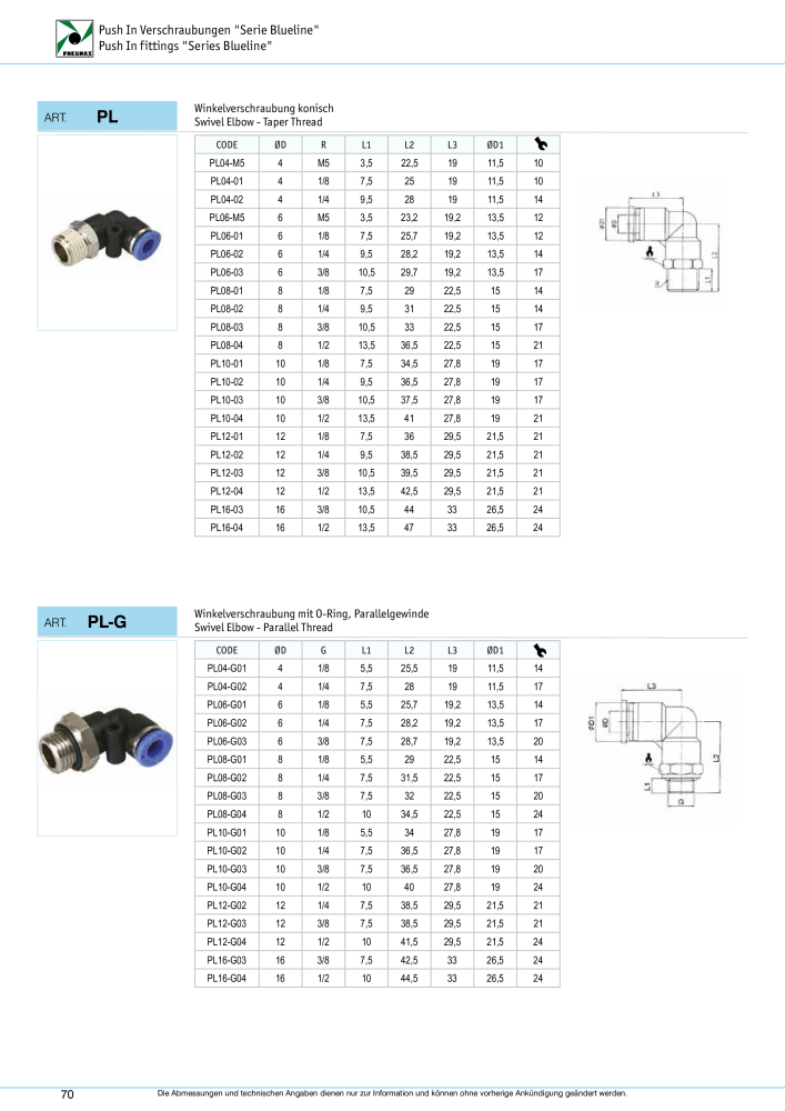 Pneumax - Verschraubungen und Zubehör NR.: 21216 - Seite 70