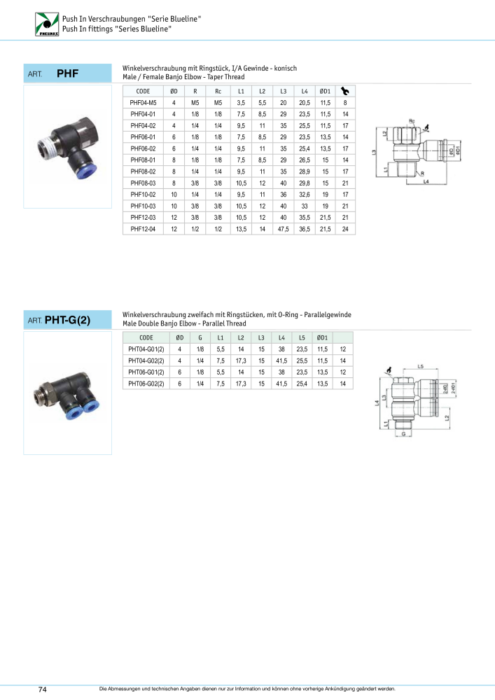 Pneumax - Verschraubungen und Zubehör NO.: 21216 - Page 74