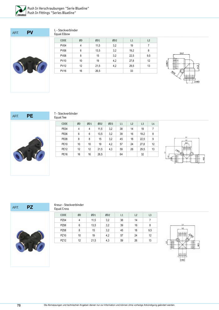 Pneumax - Verschraubungen und Zubehör NR.: 21216 - Seite 78
