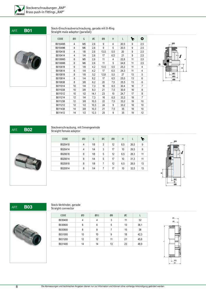 Pneumax - Verschraubungen und Zubehör NO.: 21216 - Page 8