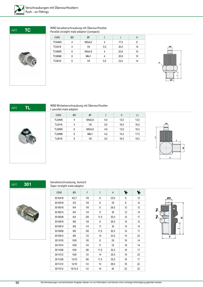 Pneumax - Verschraubungen und Zubehör NO.: 21216 - Page 92