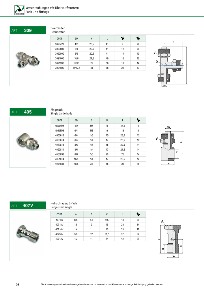 Pneumax - Verschraubungen und Zubehör NO.: 21216 - Page 96