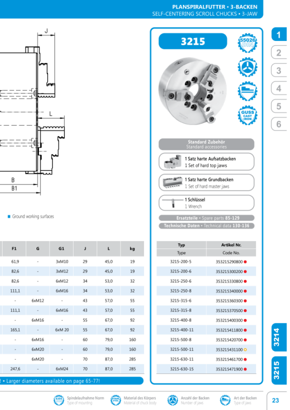 BISON 3-B-Drehfutter, Guss, DIN55026, Typ: 3215-200-6A1 353215300200