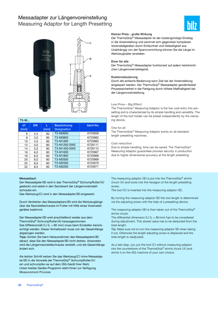 BILZ - ThermoGrip ® Schrumpfspannfutter NR.: 21294 - Seite 91