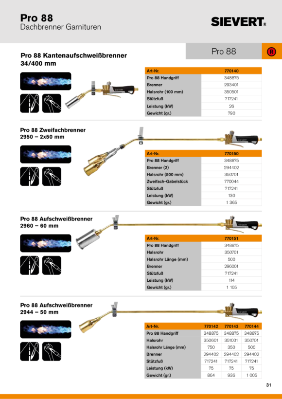 Sievert PRO 88 Kantenaufschweissbrenner 34/400mm 770140