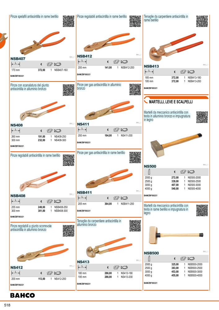 Strumenti del catalogo generale BAHCO Nb. : 21405 - Page 520